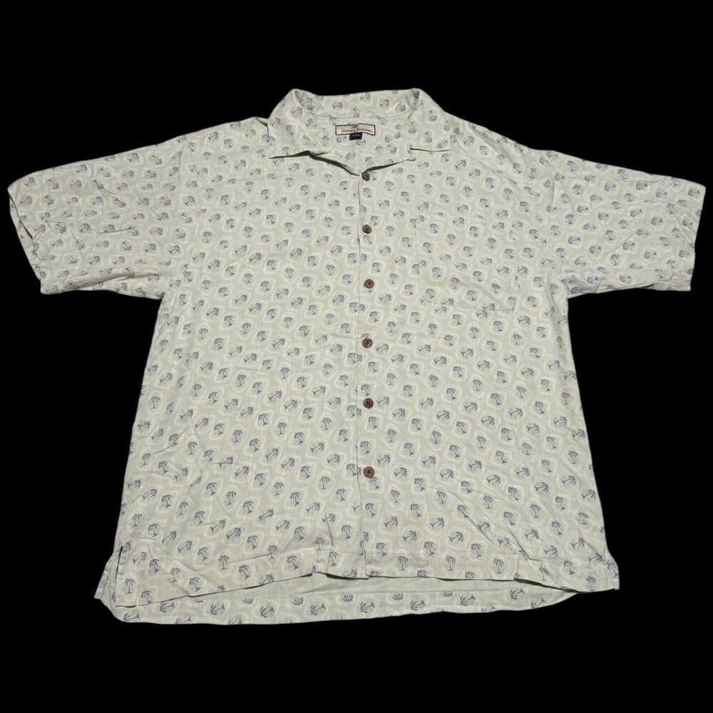 Tommy Bahamas Palm Tree Stained Button Up Hawaiian Shirt Adult Large